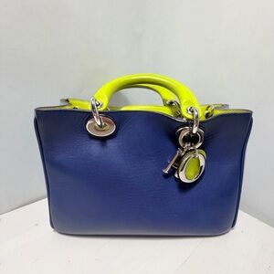 ✨ Dior Navy Blue Leather Satchel with Neon Yellow Details ✨